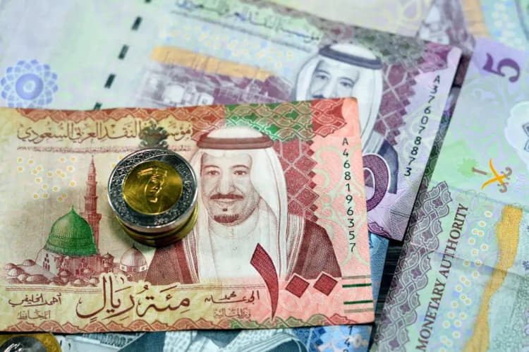 Saudi Riyal banknotes and coins