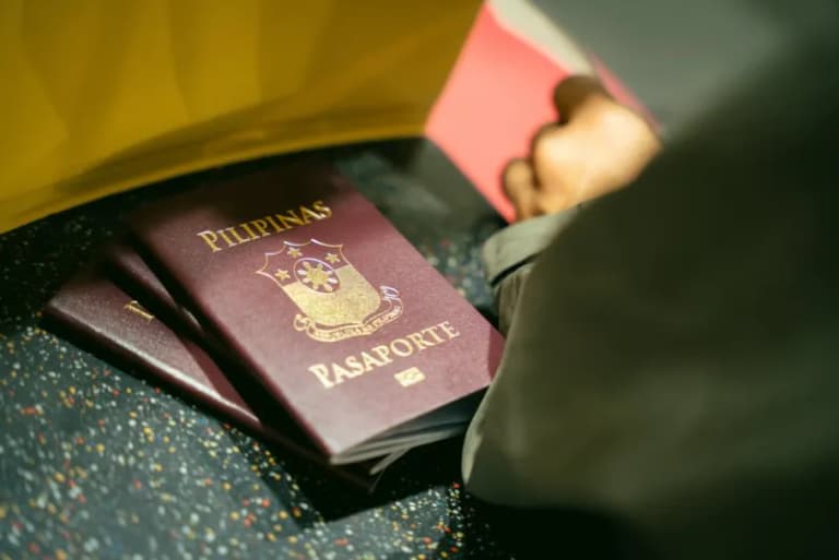 Family with passports at the airport
