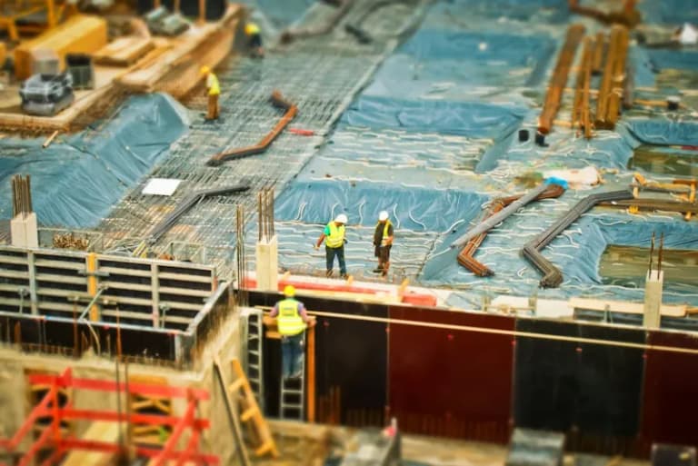 Construction workers at a building site