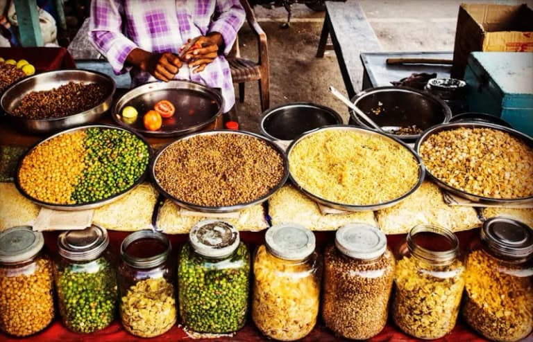 Indian food and spices at a market