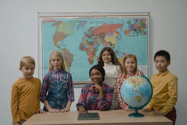 International school children in classroom