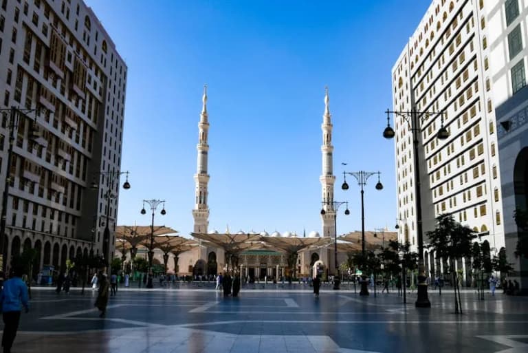 Al-Masjid an-Nabawi minarets in Medina, Saudi Arabia