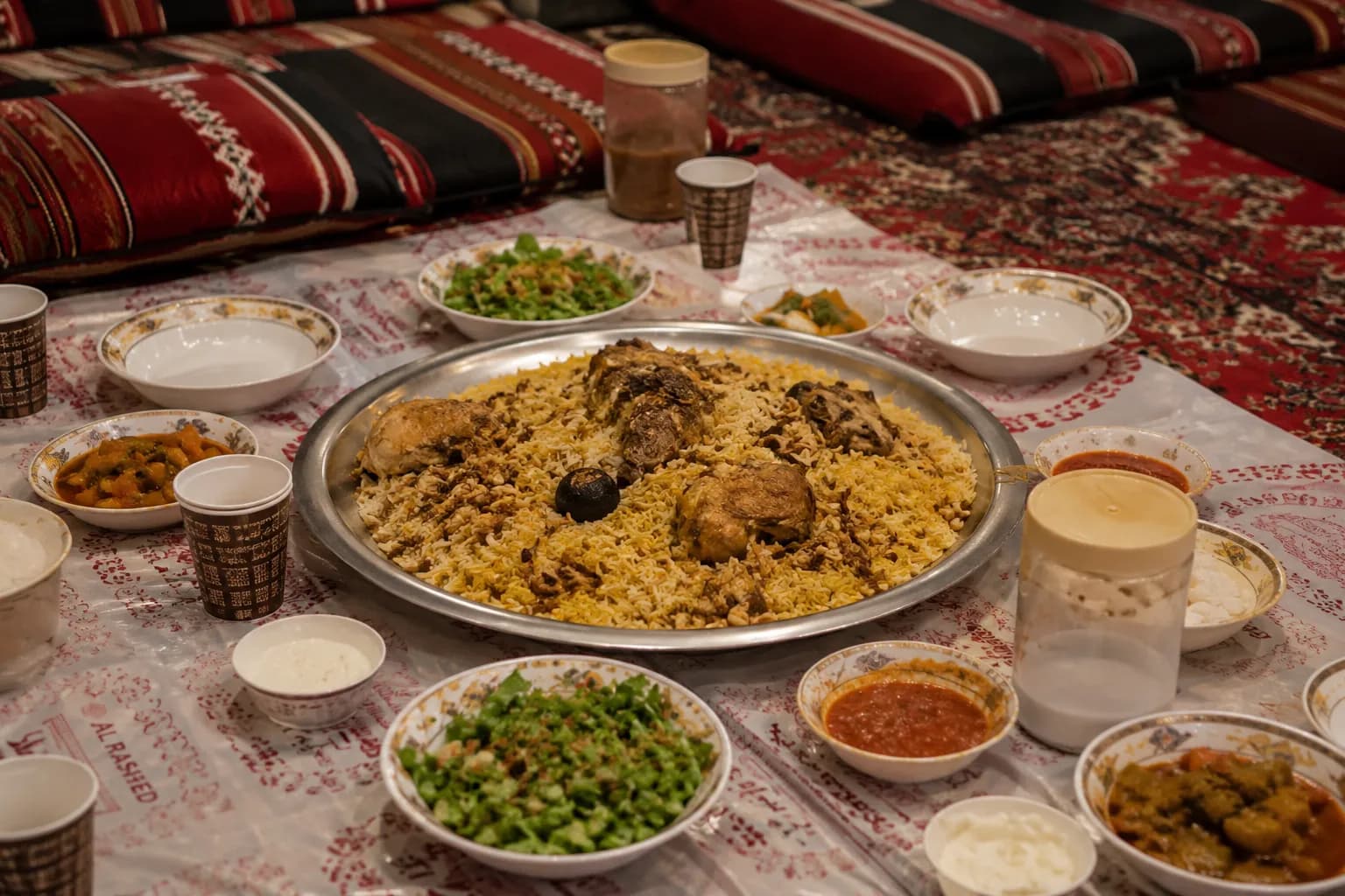 Traditional Saudi kabsa with rice and meat