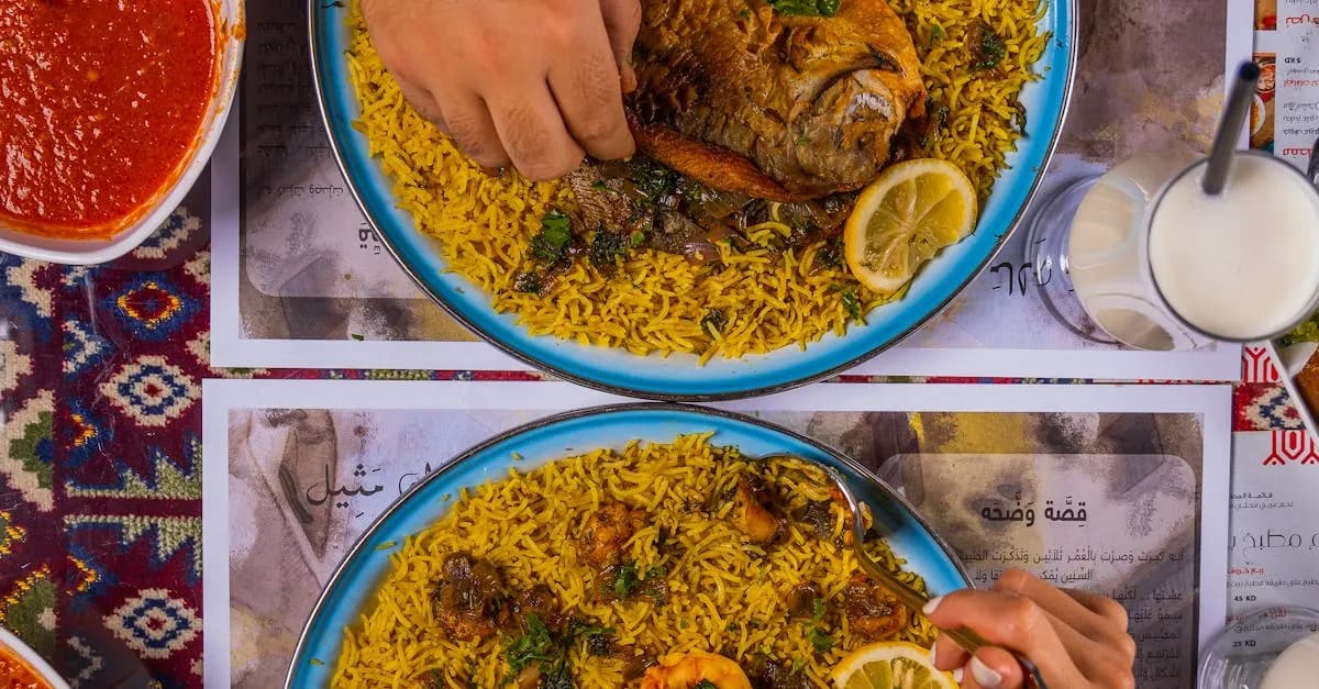 Mandi rice with fish served at a traditional Saudi restaurant