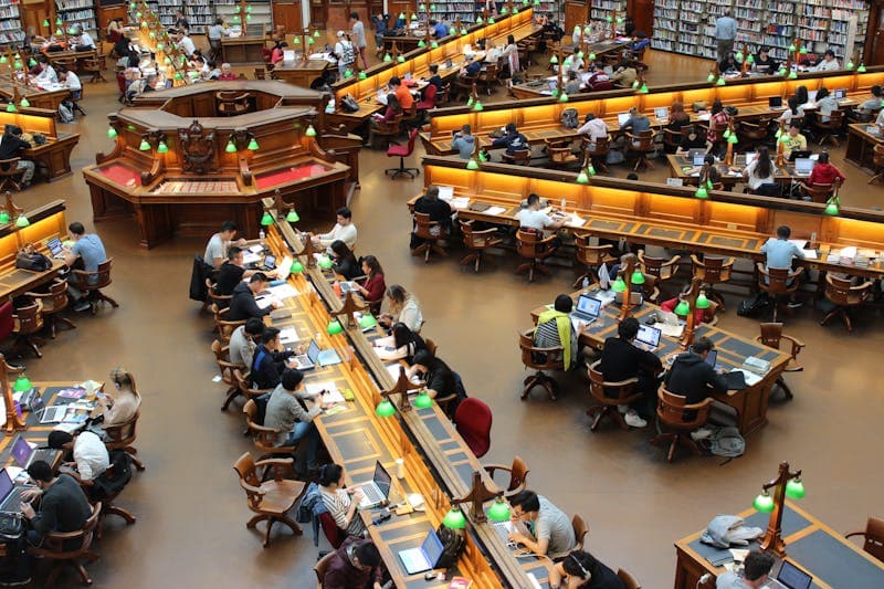University library with students studying